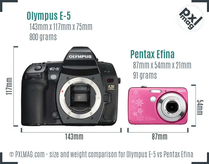 Olympus E-5 vs Pentax Efina size comparison