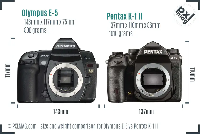 Olympus E-5 vs Pentax K-1 II size comparison