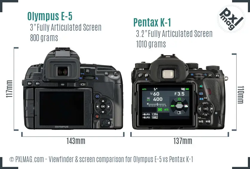 Olympus E-5 vs Pentax K-1 Screen and Viewfinder comparison