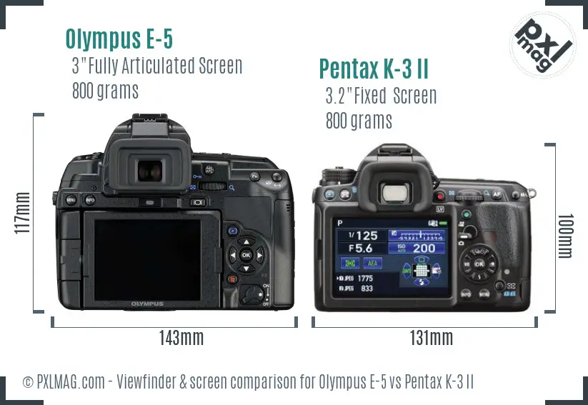 Olympus E-5 vs Pentax K-3 II Screen and Viewfinder comparison