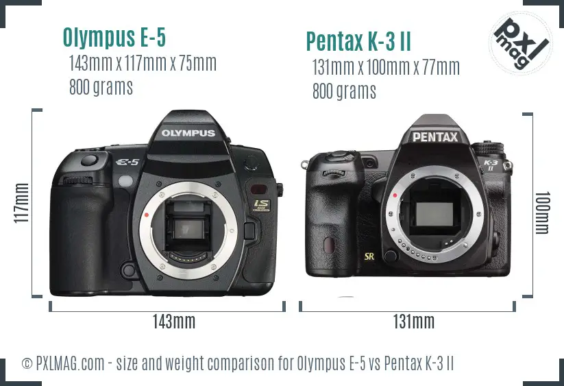 Olympus E-5 vs Pentax K-3 II size comparison