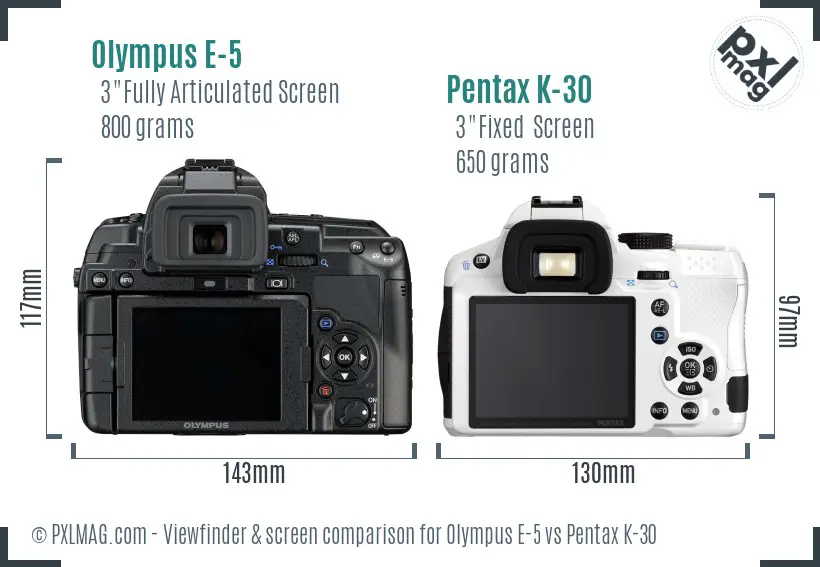 Olympus E-5 vs Pentax K-30 Screen and Viewfinder comparison