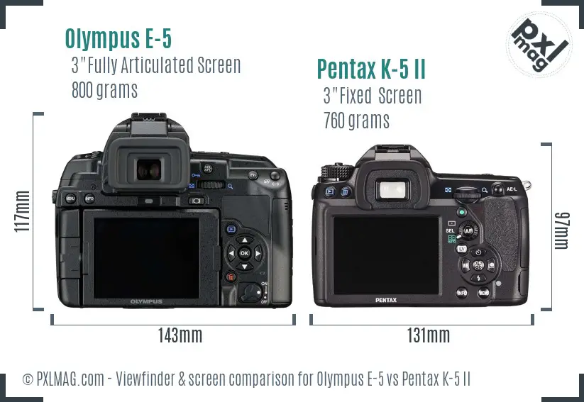 Olympus E-5 vs Pentax K-5 II Screen and Viewfinder comparison
