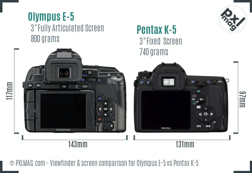 Olympus E-5 vs Pentax K-5 Screen and Viewfinder comparison