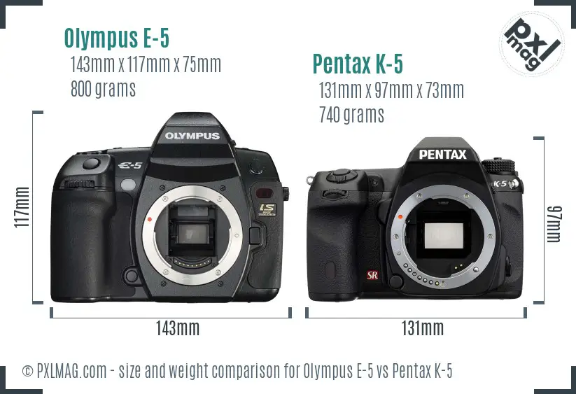 Olympus E-5 vs Pentax K-5 size comparison