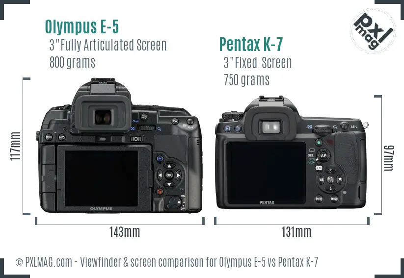 Olympus E-5 vs Pentax K-7 Screen and Viewfinder comparison