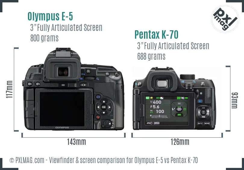 Olympus E-5 vs Pentax K-70 Screen and Viewfinder comparison