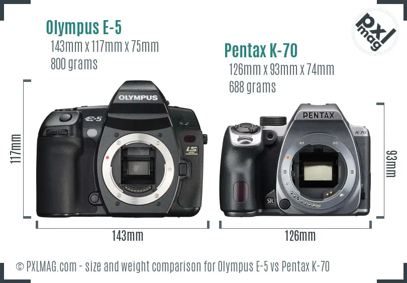 Olympus E-5 vs Pentax K-70 size comparison