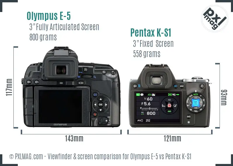 Olympus E-5 vs Pentax K-S1 Screen and Viewfinder comparison