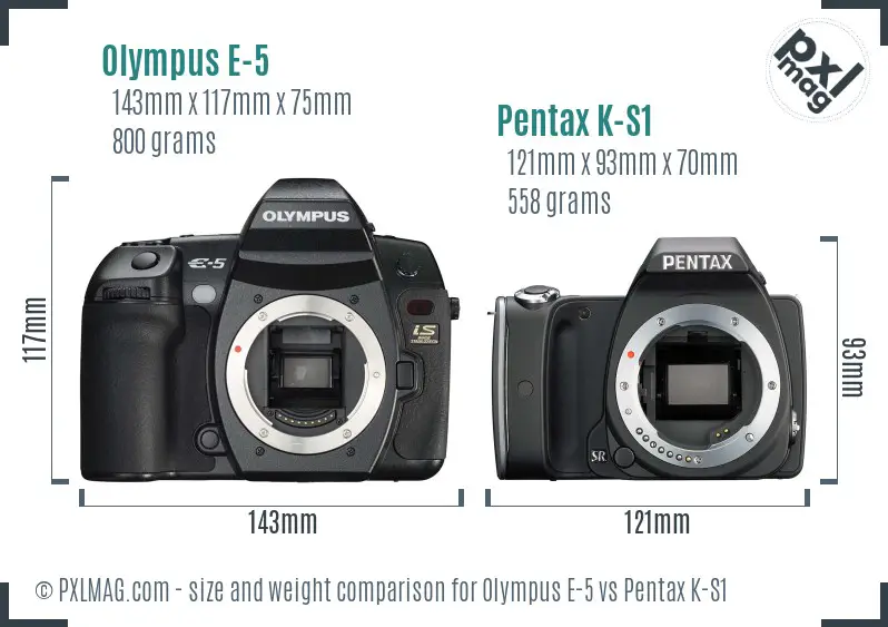 Olympus E-5 vs Pentax K-S1 size comparison
