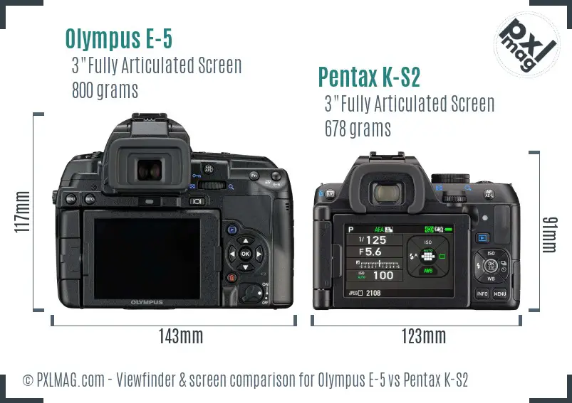 Olympus E-5 vs Pentax K-S2 Screen and Viewfinder comparison