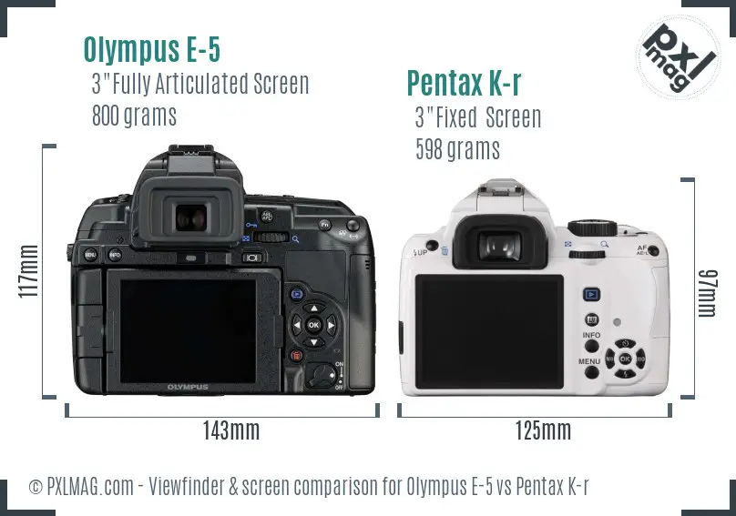Olympus E-5 vs Pentax K-r Screen and Viewfinder comparison