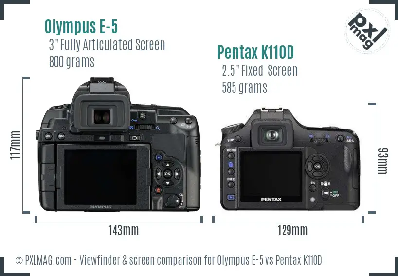 Olympus E-5 vs Pentax K110D Screen and Viewfinder comparison