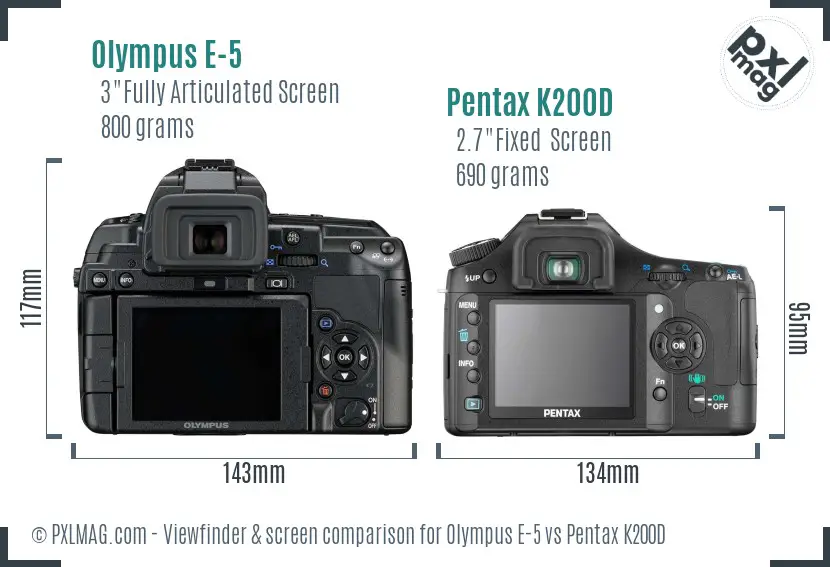 Olympus E-5 vs Pentax K200D Screen and Viewfinder comparison