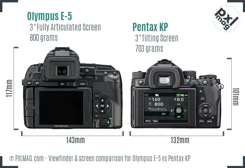 Olympus E-5 vs Pentax KP Screen and Viewfinder comparison