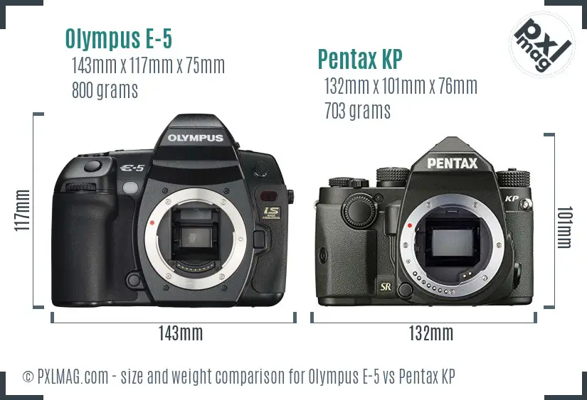 Olympus E-5 vs Pentax KP size comparison