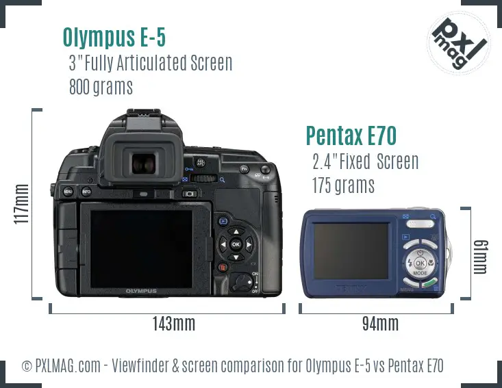 Olympus E-5 vs Pentax E70 Screen and Viewfinder comparison