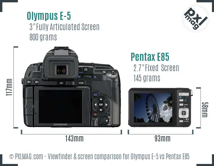 Olympus E-5 vs Pentax E85 Screen and Viewfinder comparison