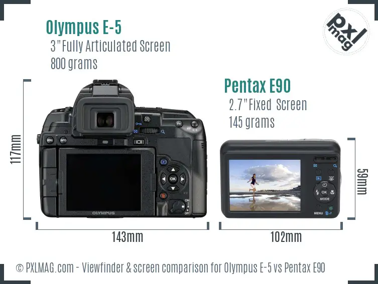 Olympus E-5 vs Pentax E90 Screen and Viewfinder comparison