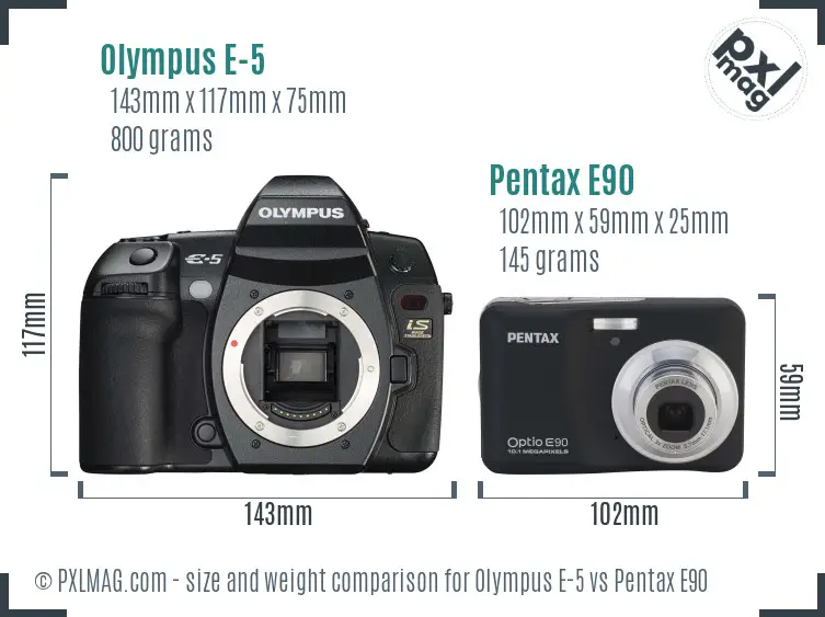 Olympus E-5 vs Pentax E90 size comparison