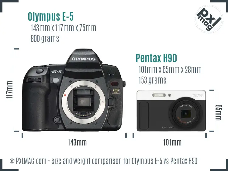 Olympus E-5 vs Pentax H90 size comparison