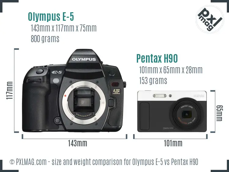 Olympus E-5 vs Pentax H90 size comparison Olympus E-5 vs Pentax H90 size comparison