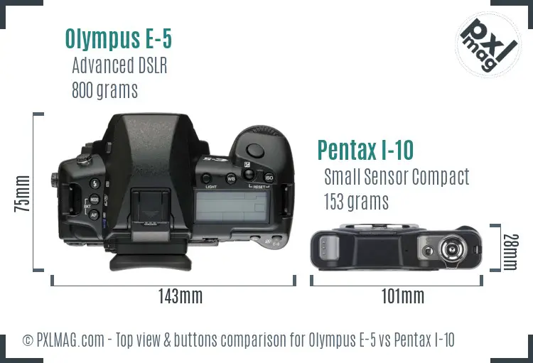 Olympus E-5 vs Pentax I-10 top view buttons comparison