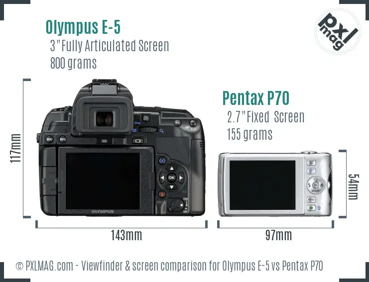 Olympus E-5 vs Pentax P70 Screen and Viewfinder comparison