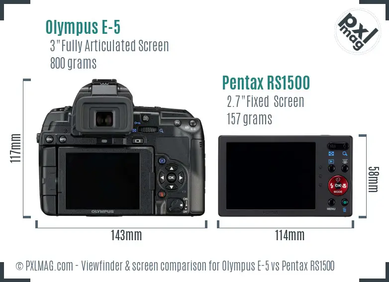 Olympus E-5 vs Pentax RS1500 Screen and Viewfinder comparison