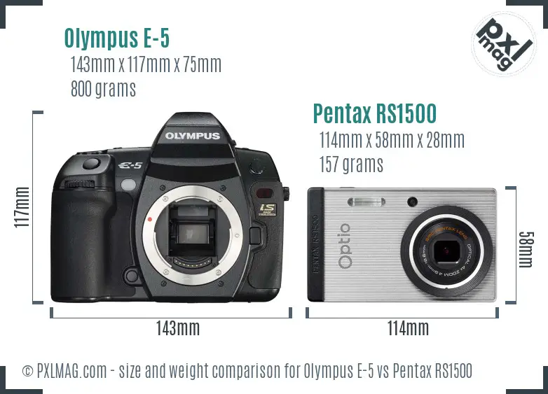 Olympus E-5 vs Pentax RS1500 size comparison