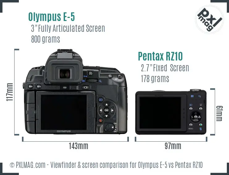 Olympus E-5 vs Pentax RZ10 Screen and Viewfinder comparison