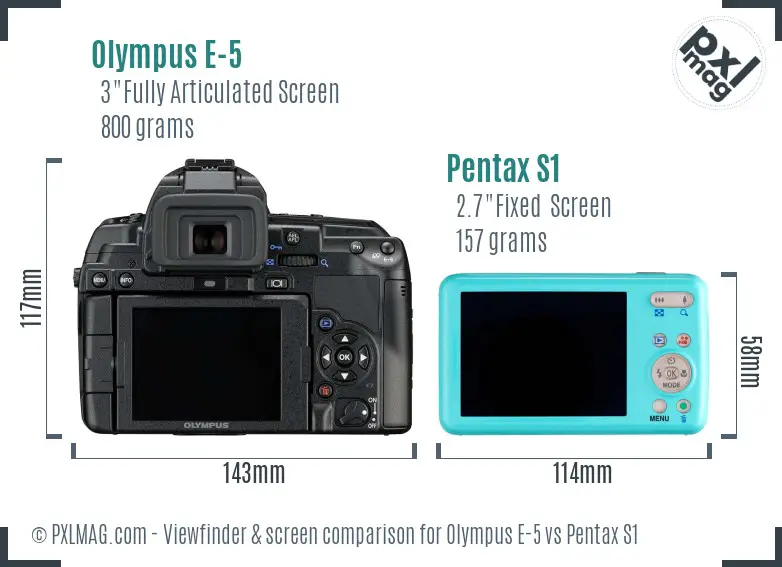 Olympus E-5 vs Pentax S1 Screen and Viewfinder comparison