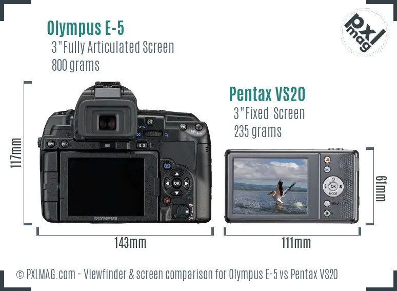Olympus E-5 vs Pentax VS20 Screen and Viewfinder comparison
