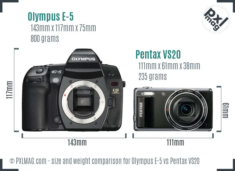 Olympus E-5 vs Pentax VS20 size comparison