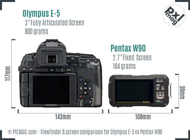Olympus E-5 vs Pentax W90 Screen and Viewfinder comparison