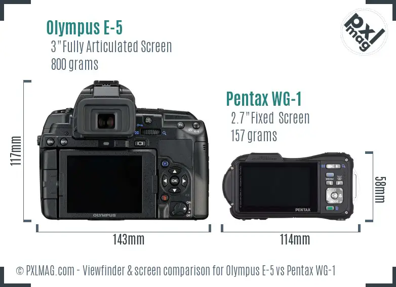 Olympus E-5 vs Pentax WG-1 Screen and Viewfinder comparison