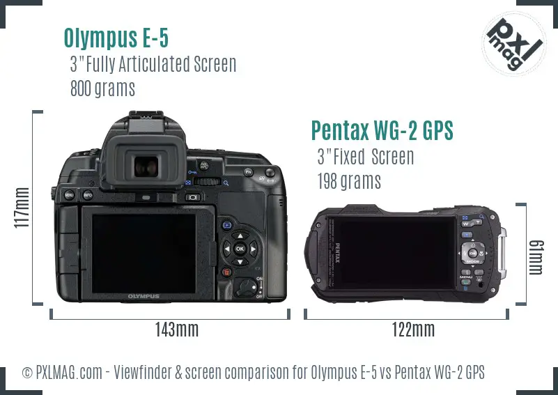 Olympus E-5 vs Pentax WG-2 GPS Screen and Viewfinder comparison