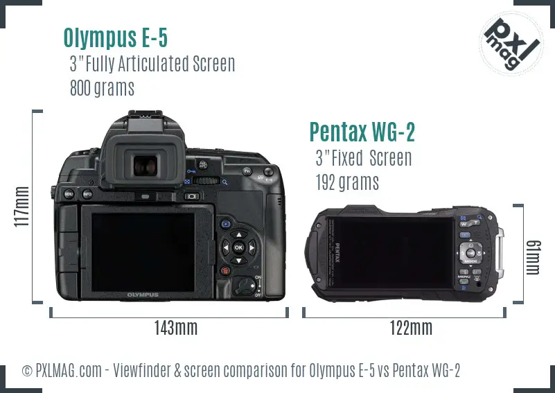 Olympus E-5 vs Pentax WG-2 Screen and Viewfinder comparison