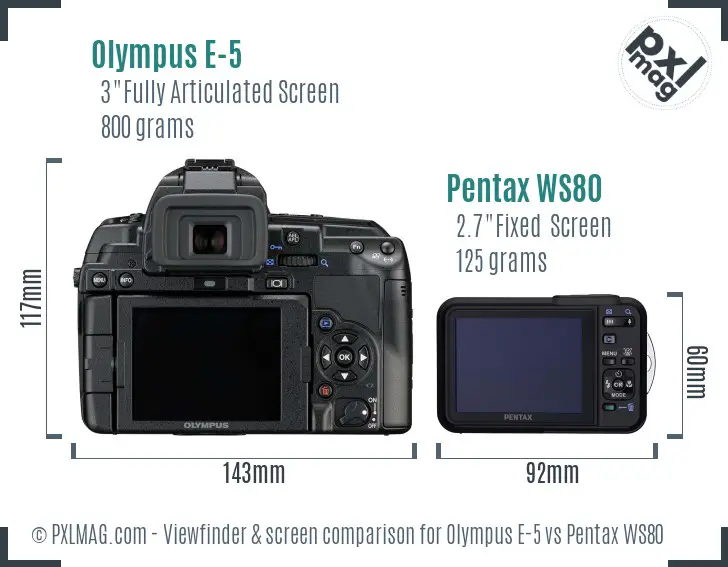 Olympus E-5 vs Pentax WS80 Screen and Viewfinder comparison
