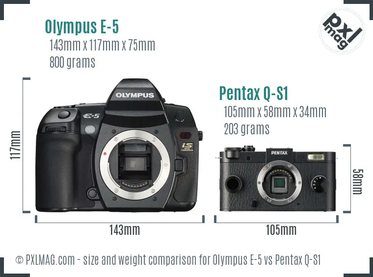 Olympus E-5 vs Pentax Q-S1 size comparison