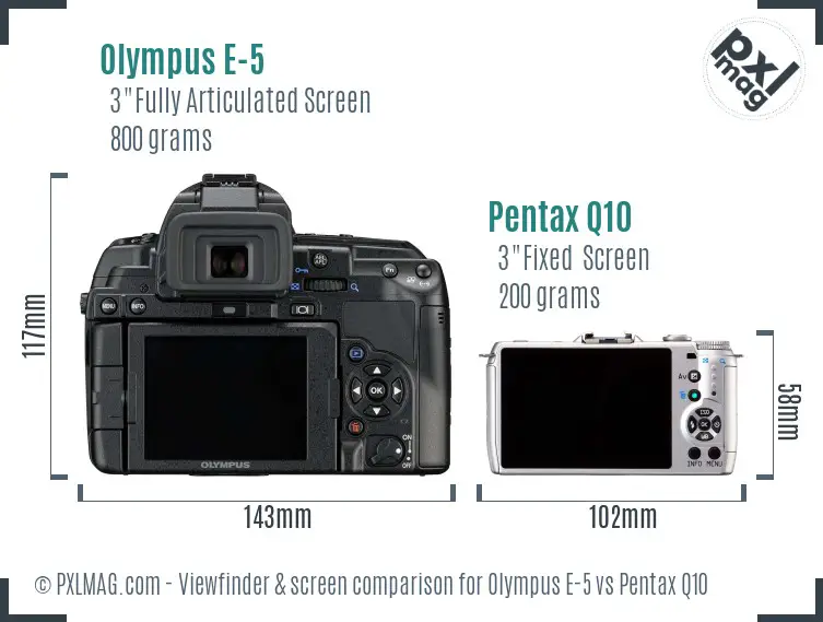 Olympus E-5 vs Pentax Q10 Screen and Viewfinder comparison