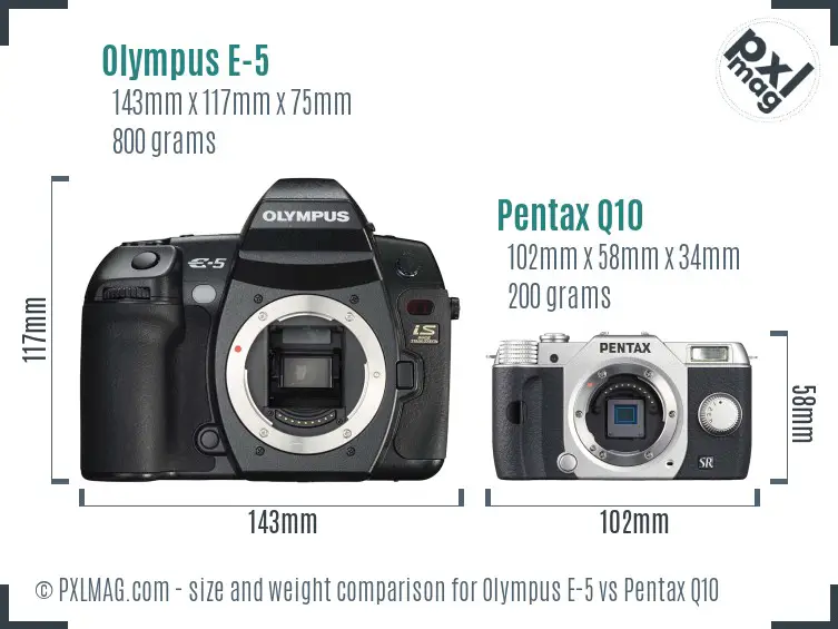 Olympus E-5 vs Pentax Q10 size comparison