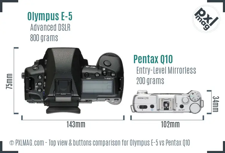 Olympus E-5 vs Pentax Q10 top view buttons comparison