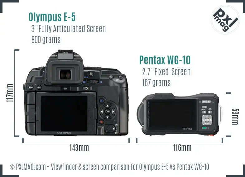 Olympus E-5 vs Pentax WG-10 Screen and Viewfinder comparison