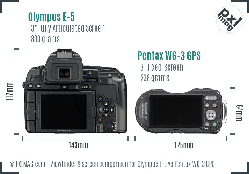 Olympus E-5 vs Pentax WG-3 GPS Screen and Viewfinder comparison