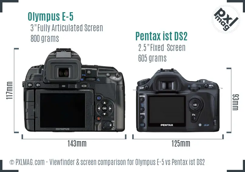 Olympus E-5 vs Pentax ist DS2 Screen and Viewfinder comparison