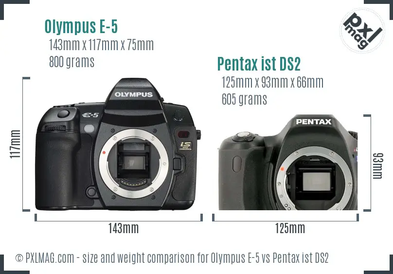 Olympus E-5 vs Pentax ist DS2 size comparison
