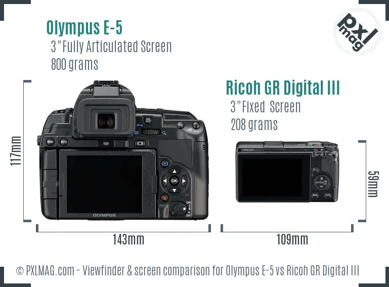 Olympus E-5 vs Ricoh GR Digital III Screen and Viewfinder comparison