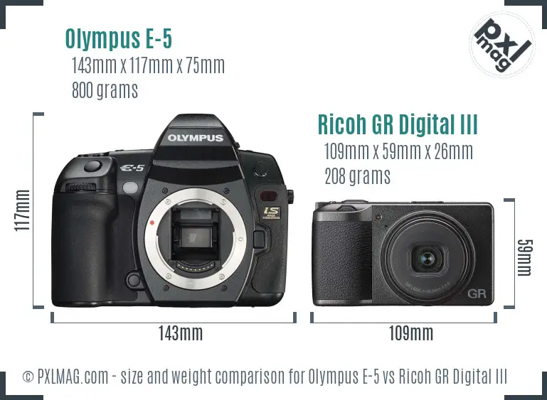 Olympus E-5 vs Ricoh GR Digital III size comparison