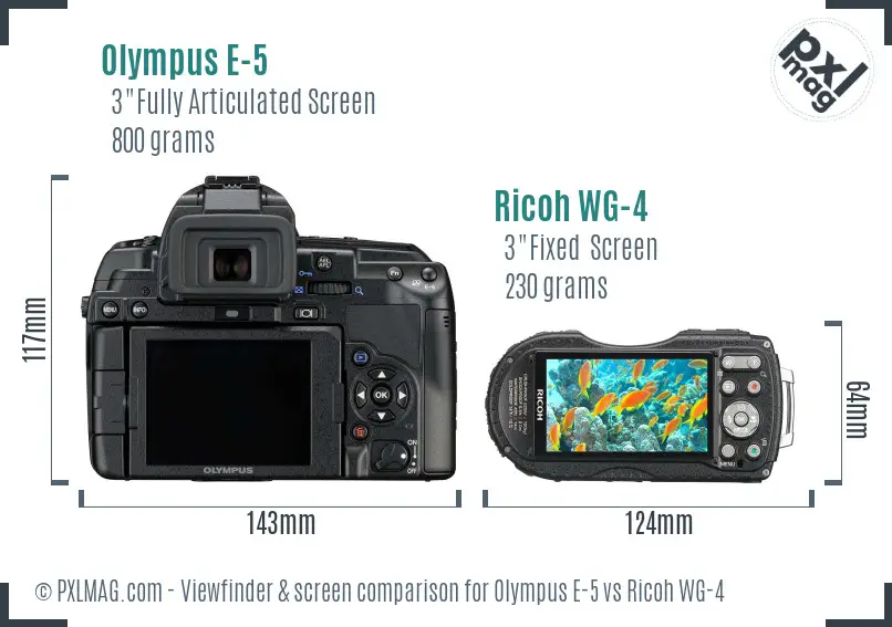 Olympus E-5 vs Ricoh WG-4 Screen and Viewfinder comparison Olympus E-5 vs Ricoh WG-4 Screen and Viewfinder comparison